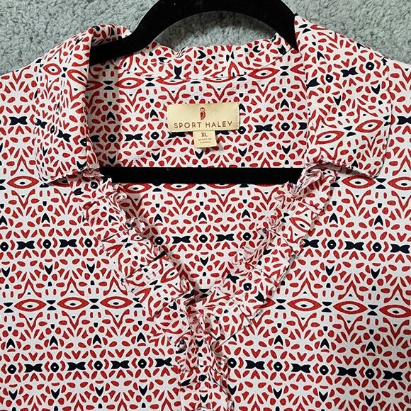 Sport Haley Women's XL Golf Tennis Shirt Top Short Sleeve V-Neck Ruffles Red - Picture 3 of 7